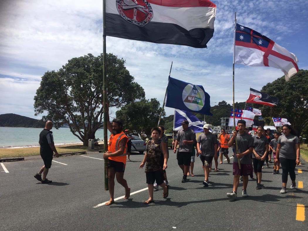 Protesters made their way to Te Tii Marae 4 Febraury