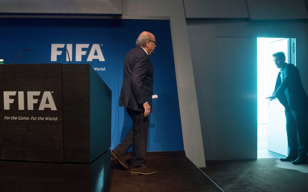 Sepp Blatter at FIFA's Zurich headquarters after announcing his resignation.