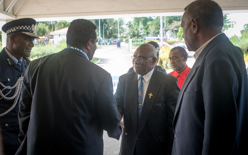 President-elect Tallis Obed Moses arrives at Parliament for his investiture.