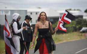 Kaysey Taylor picture at the hīkoi in Ihumātao.