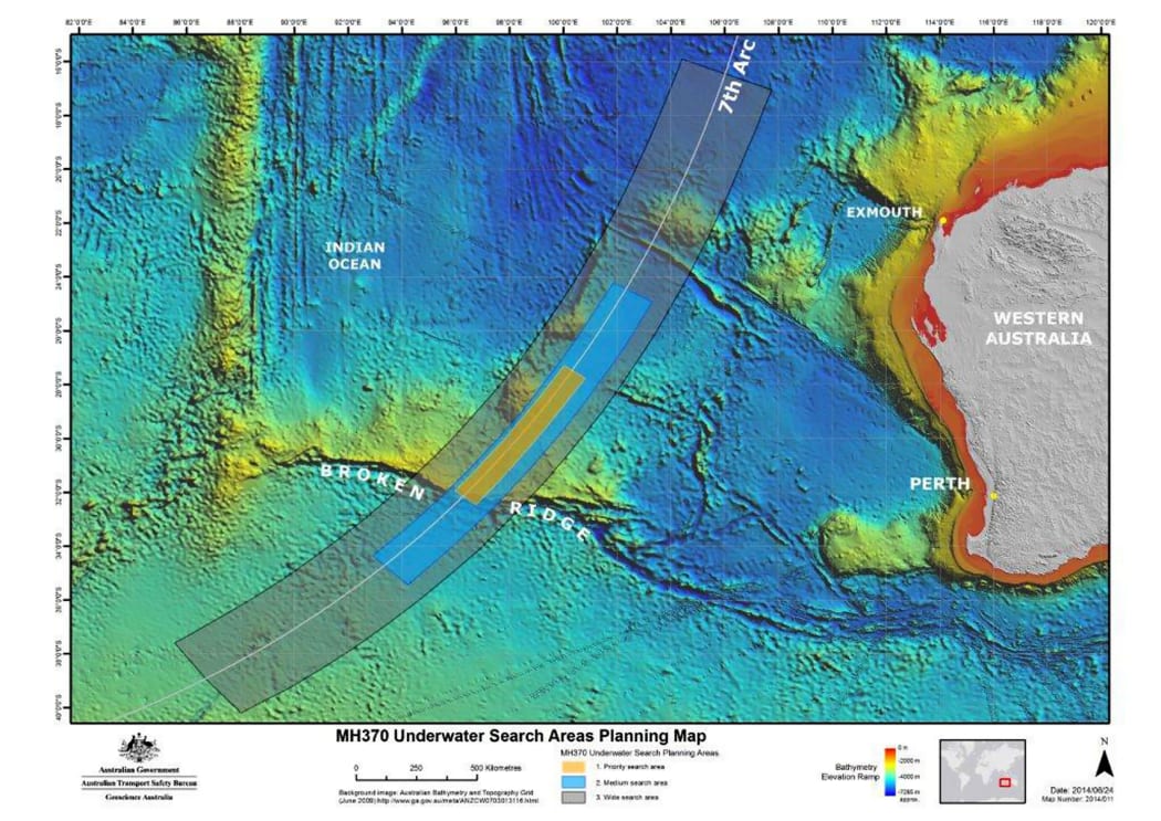 A map showing the new search area released by the Joint Agency Coordination Centre.