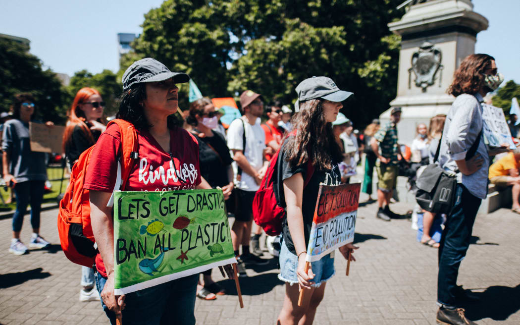 People gathered outside parliament for the School Strike 4 Climate on 26 January, 2021.