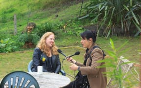 Interviewing Heidi in the garden at the MKWC