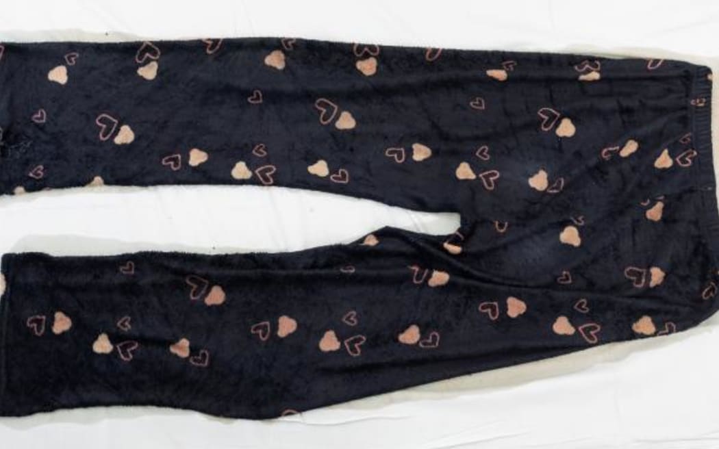 A blue pyjama pants with a distinct pattern found on the body of a woman found dead in Gulf Harbour on 12 March, 2024.