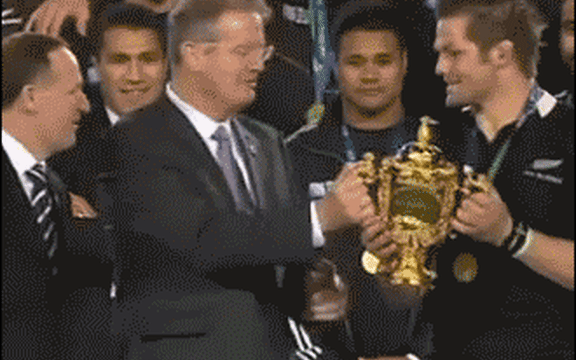 John Key Richie McCaw Rugby hand shake. 2011