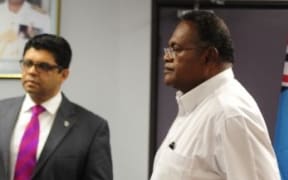 Fiji's Minister of Finance Aiyaz Sayed Khaiyum and the Chairman of Fiji TV Ioane Naiveli.