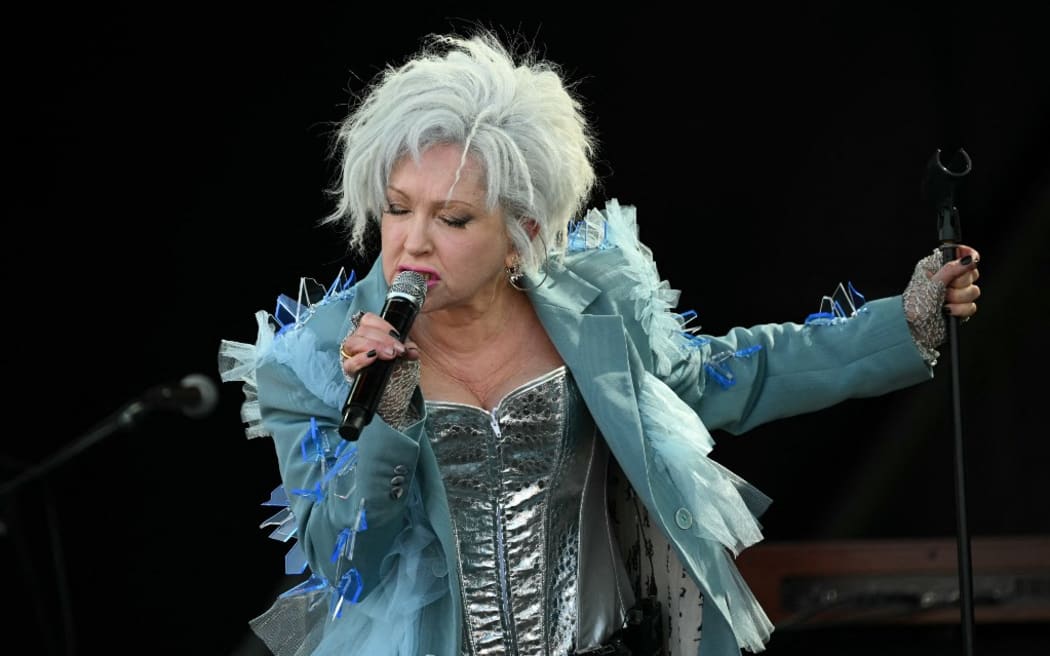 US singer Cyndi Lauper performs on the Pyramid stage on the fourth day of the Glastonbury festival.