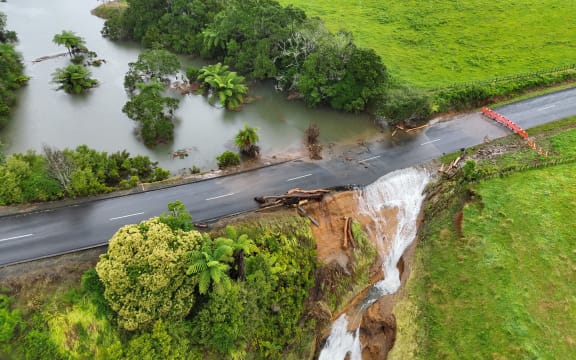 The damaged road in Waipa which remains closed.