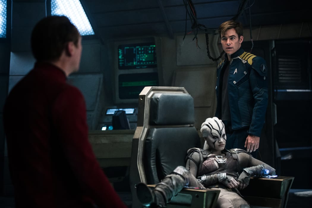 Sofia Boutella as Jaylah and Chris Pine reprising his Kirk in Star Trek Beyond