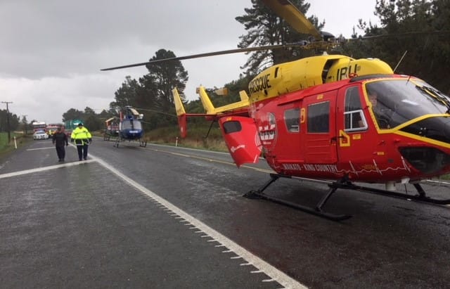 A baby was among injured passengers transported to hospital by rescue helicopter