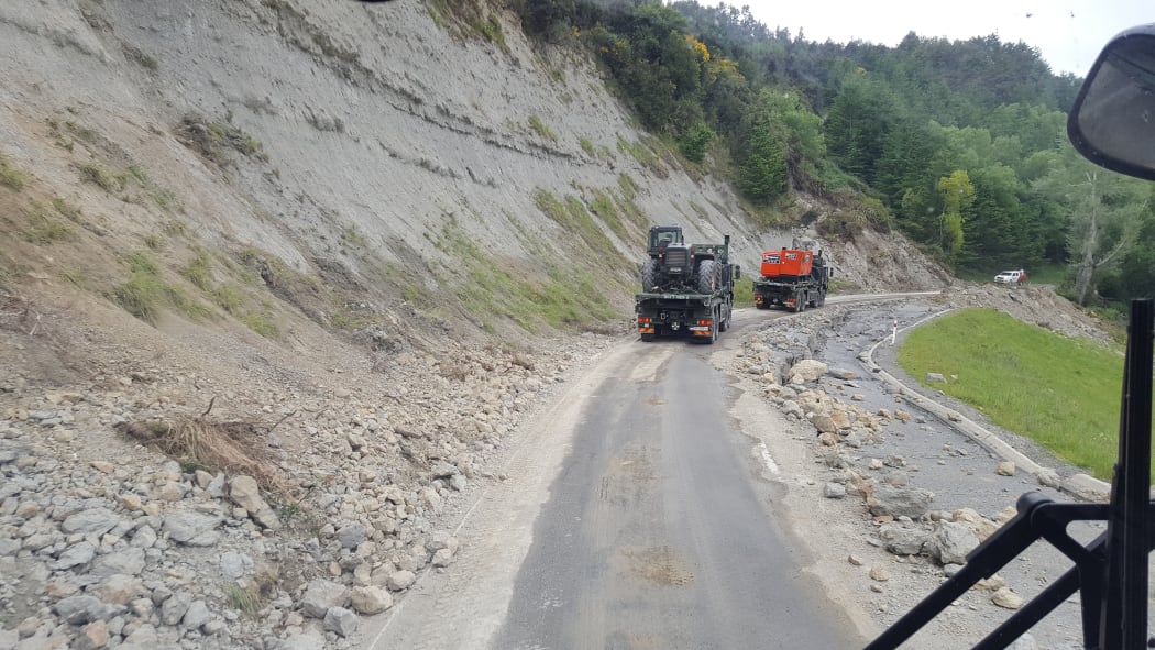 A view from the army convoy heading to Kaikōura on the inland road from Culverden, on 24 November 2016.