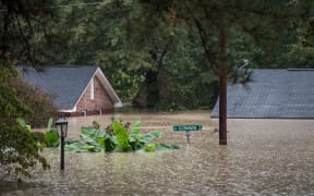 Homes are inundated by flood waters October 4, 2015 in Columbia, South Carolina.
