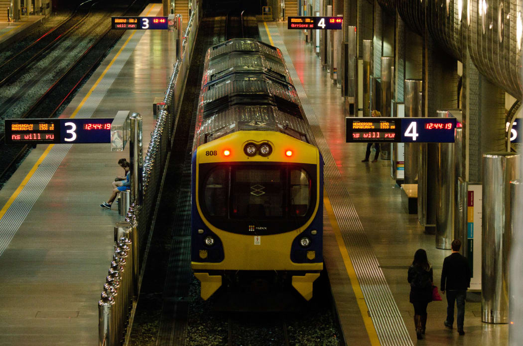 AUCKLAND  - MAY 26:MAXX train at platform in Britomart Transport Centre on May 26 2013.It designed to serve up to 10,500 passengers during the peak hour in its current configuration as a terminus