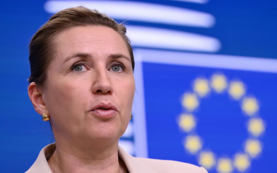 Denmark's Prime Minister Mette Frederiksen speaks at a press conference after the European Council meeting in Brussels, Belgium on December 19, 2025. European Union leaders struck a deal Friday to provide Ukraine a 90-billion-euro loan to plug its looming budget shortfalls, but failed to agree on using frozen Russian assets to come up with the funds. (Photo by JOHN THYS / AFP)