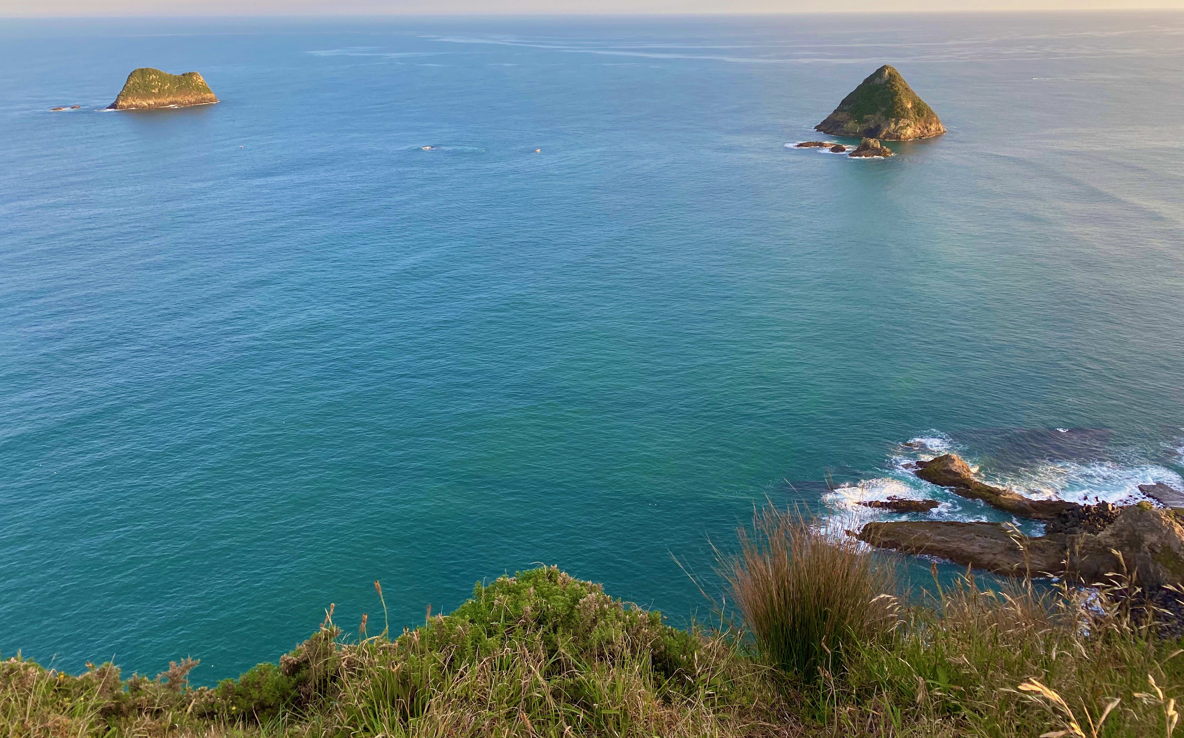 Taranaki coast looking towards Moturoa Island and Tokomapuna Island from New Plymouth.