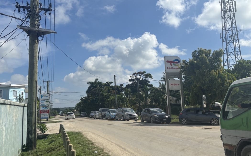 Tonga's fuel shortage has resulted in queues of cars outside petrol stations. This is at a gas station in Nuku'alofa. November 18, 2025.