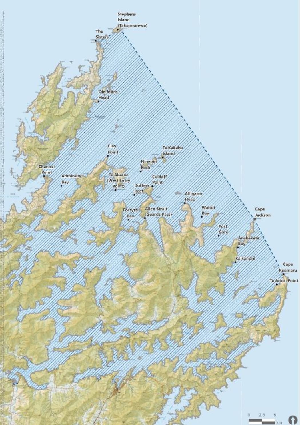 The proposed location of a Marlborough Sounds Recreational Fishing Park