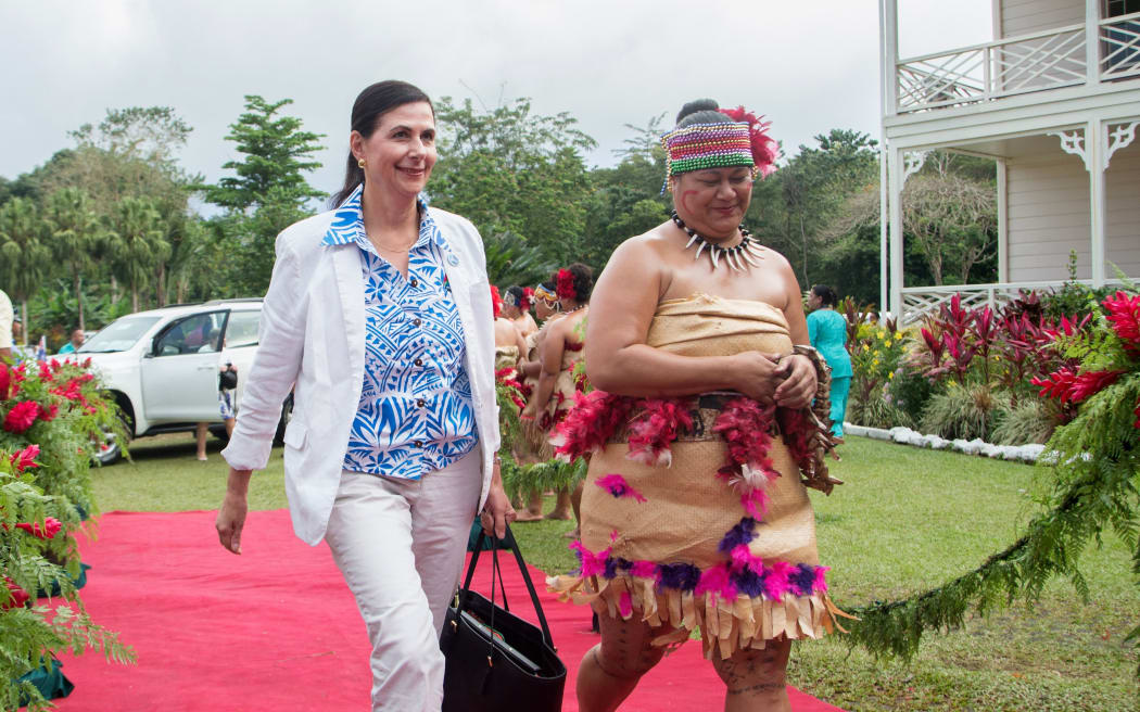 Australia's Minister of International Development, Concetta Fierravanti-Wells (L), arrives for the opening of 48th Pacific Islands Forum (PIF) in Apia, Samoa on September 5, 2017. The 48th PIF leaders meeting takes place from September 4-8.