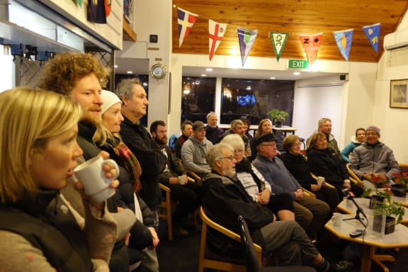Nelson yachties watch the race at the Tasman Bay Cruising Club.