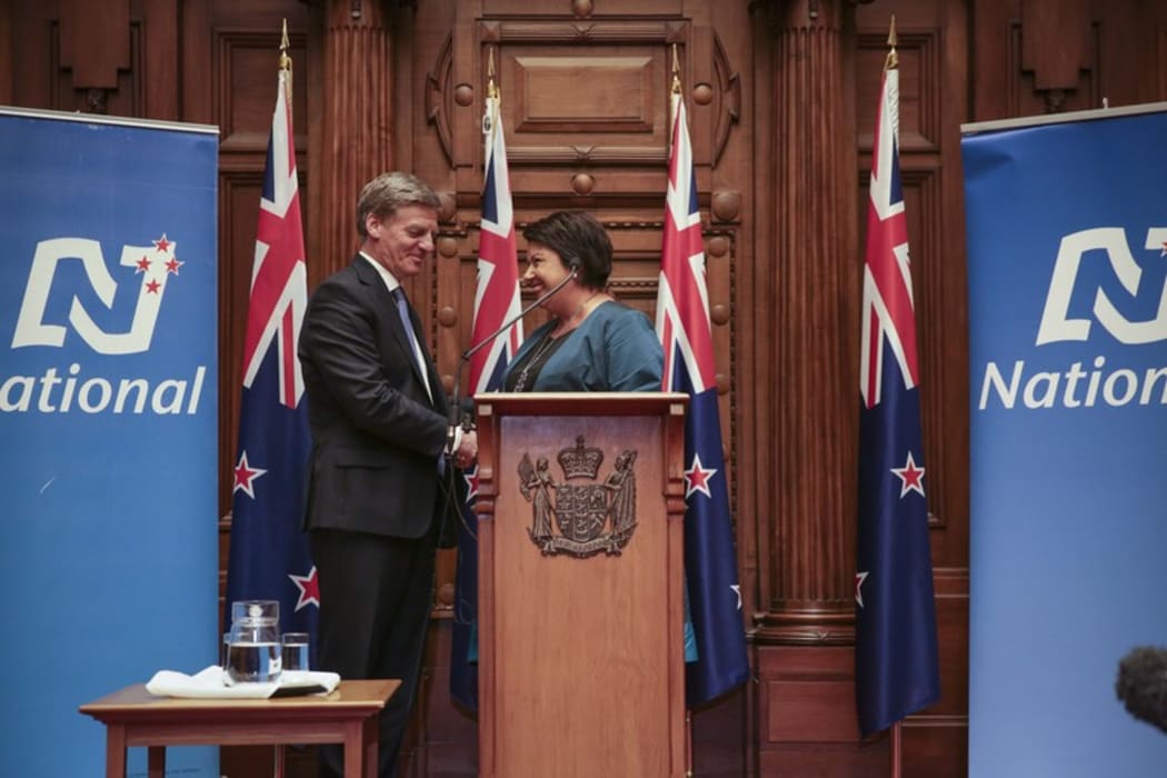 Bill English announced as the new Prime Minister of New Zealand, Paula Bennett as Deputy Prime Minister. Prime Minister Bill English and Deputy Prime Minister Paula Bennett shake hands.