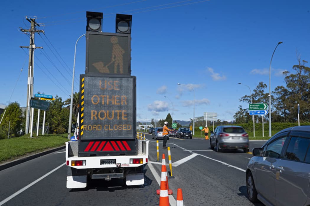 Diversions are in place and SH29 closed after containers fell from a truck, spilling chemicals on the road.