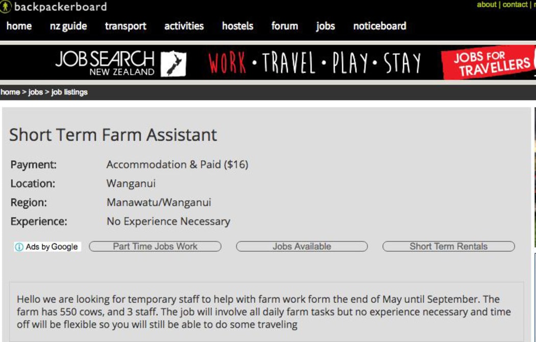 Another farming job advertised on the website that is paying below the minimum wage.