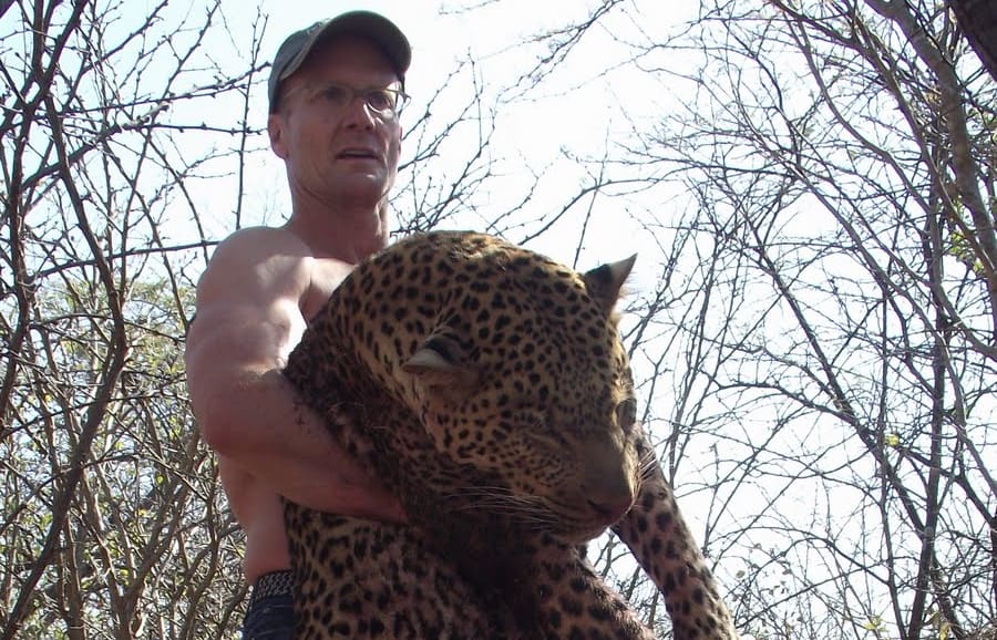 Walter Palmer poses with a leopard he had shot for a hunting blog.