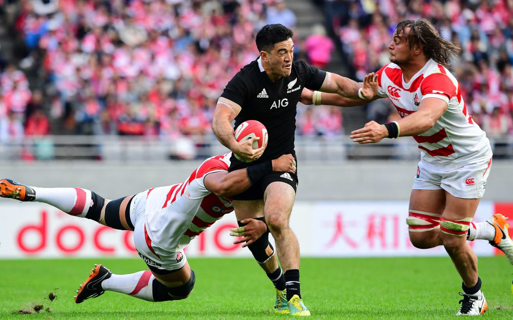 Nehe Milner-Skudder playing for the All Blacks against Japan.
