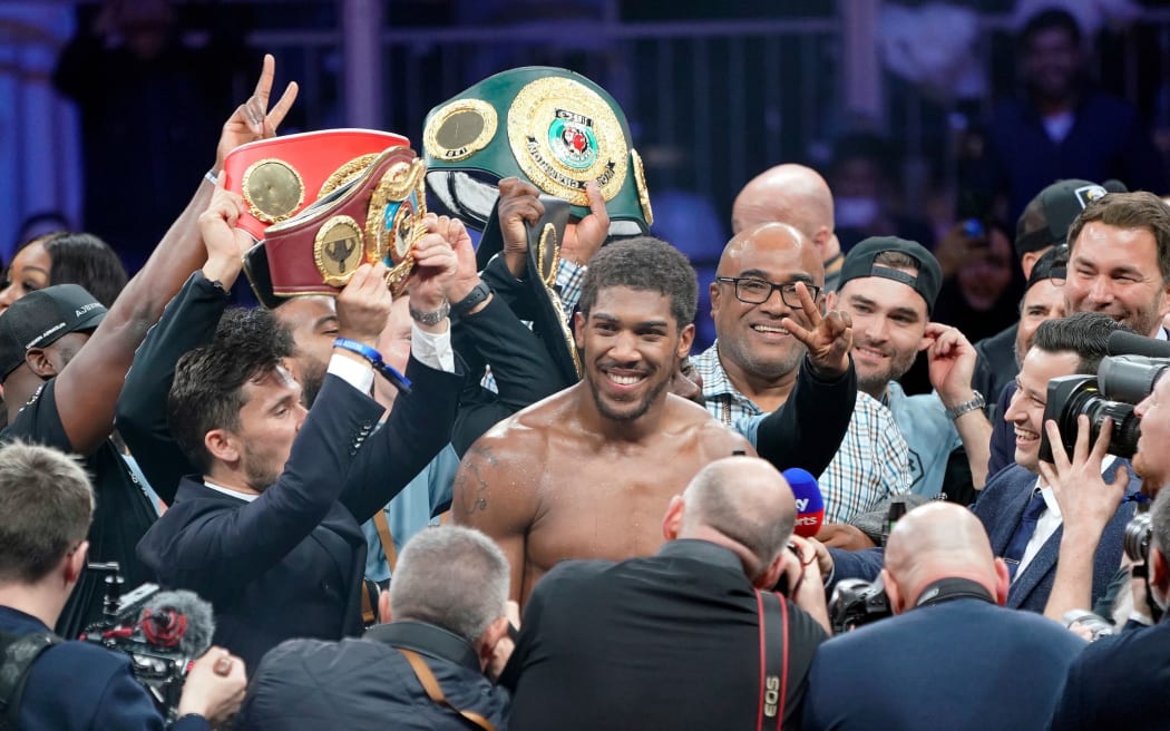 "Clash On The Dunes" Anthony Joshua celebrates after beating Andy Ruiz.