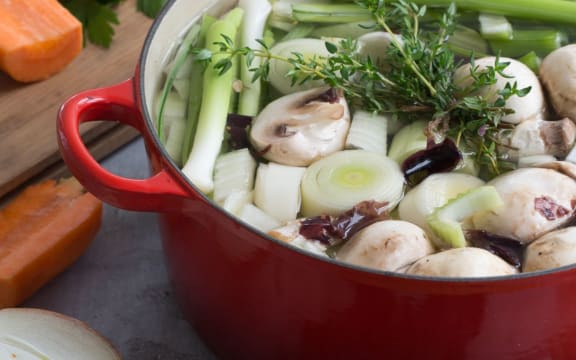 Kitchen Scraps - Veggie Broths and Stocks and a miso shitake ginger broth.