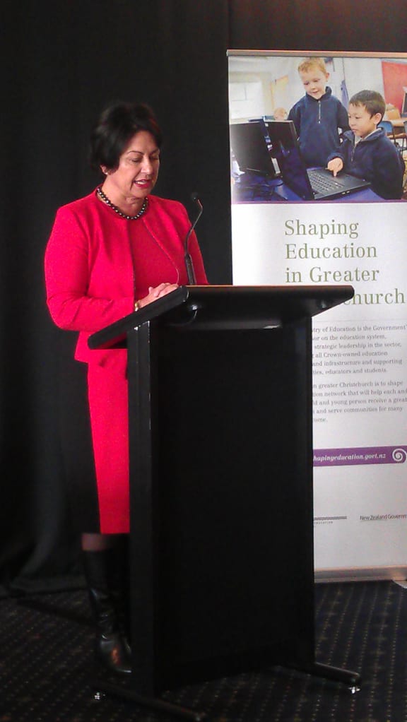Hekia Parata announces the merger plan in Christchurch.