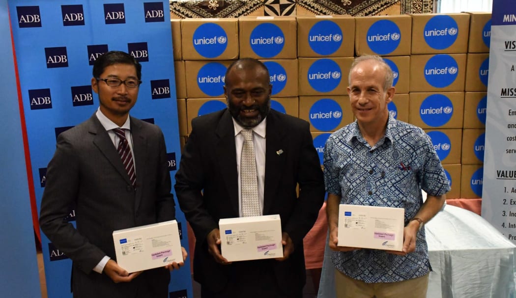 From left, ADB's Pacific Sub-regional director Masayuki Tachiiri; Fiji's Health Minister Dr Ifereimi Waqainabete and UNICEF Pacific's Sheldon Yett.