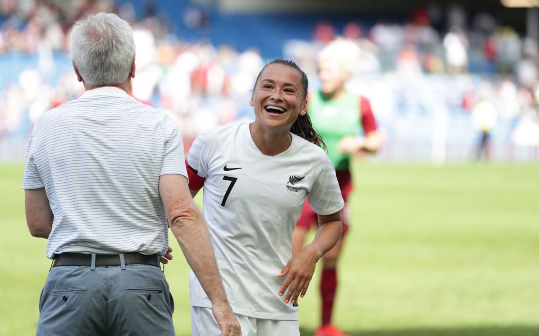 Ali Riley of New Zealand with Tom Sermanni Head Coach of New Zealand 2019.