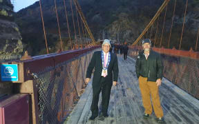 Jim Boult and Henry van Asch get ready to bungy jump.
