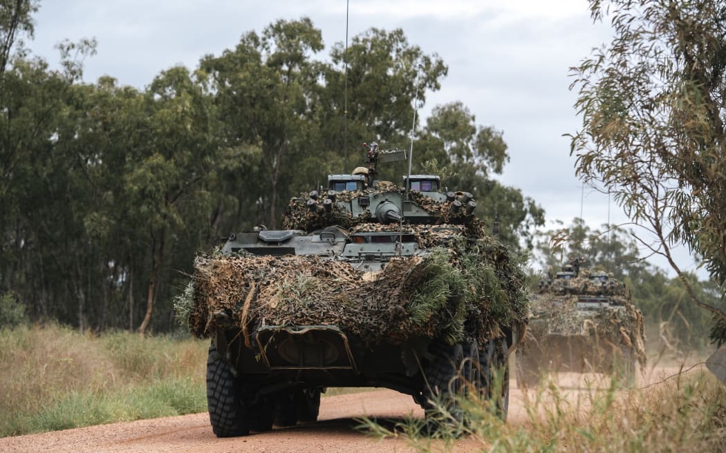 NZ Light Armoured Vehicles and infantry clearing a route during Exercise Talisman Sabre in Bowen, Australia, on July, 2023.