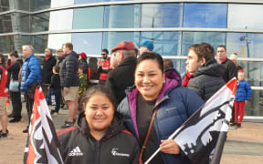 Elisetele Makalio (left) and her older sister Puaga, travelled down from Auckland to watch their brother, Richard Makalio, play for the Crusaders on Saturday.