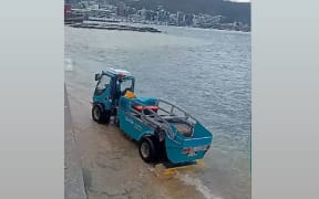 A truck that got stuck in the sand at Wellington's Oriental Bay.