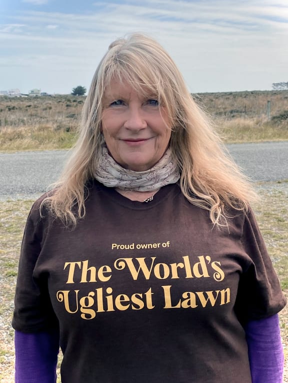 NZ resident Leisa Elliott from Birdlings Flat is the winner of the World's Ugliest Lawn in 2024 award.
