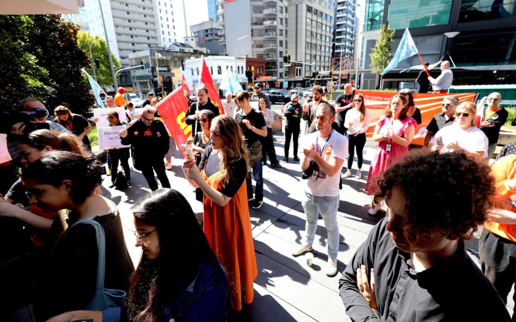 Protesters against cuts at TVNZ, 28 March 2024.