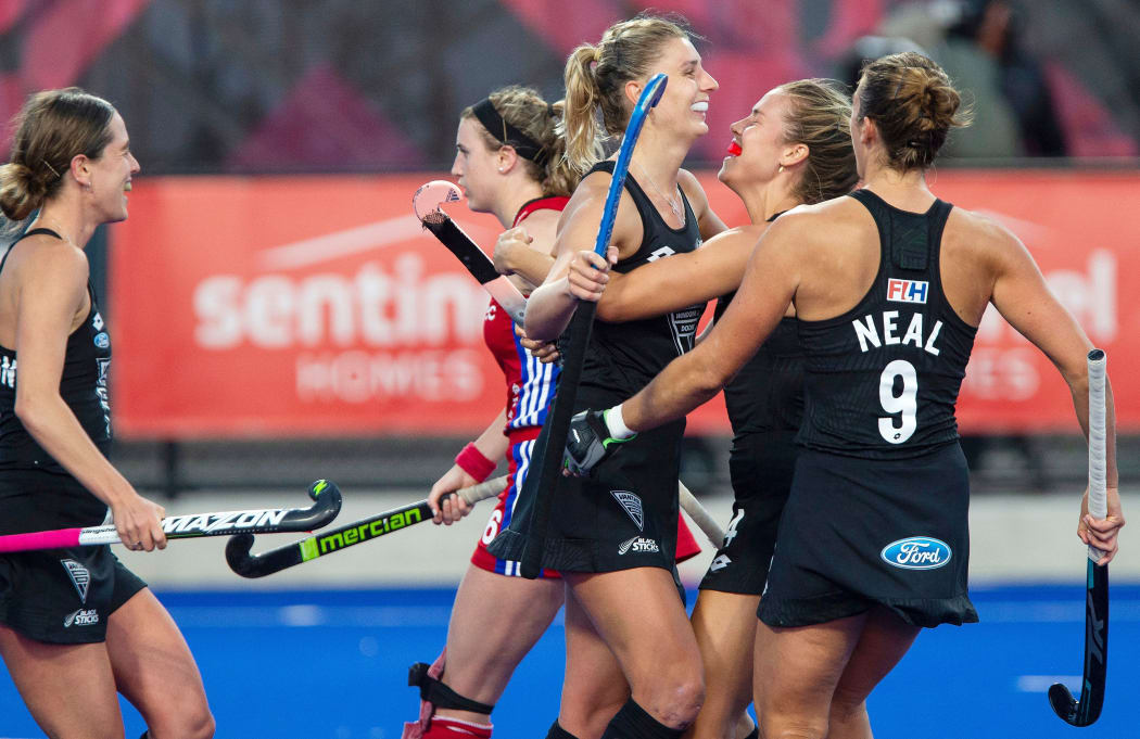 Olivia Merry of the Black Sticks women celebrates scoring a goal during the FIH Pro League for Hockey played between Great Britain v Black Sticks Women, Nga Puna Wai Hockey Stadium in Christchurch. 08 February 2019. Copyright Image: Joseph Johnson / www.photosport.nz.