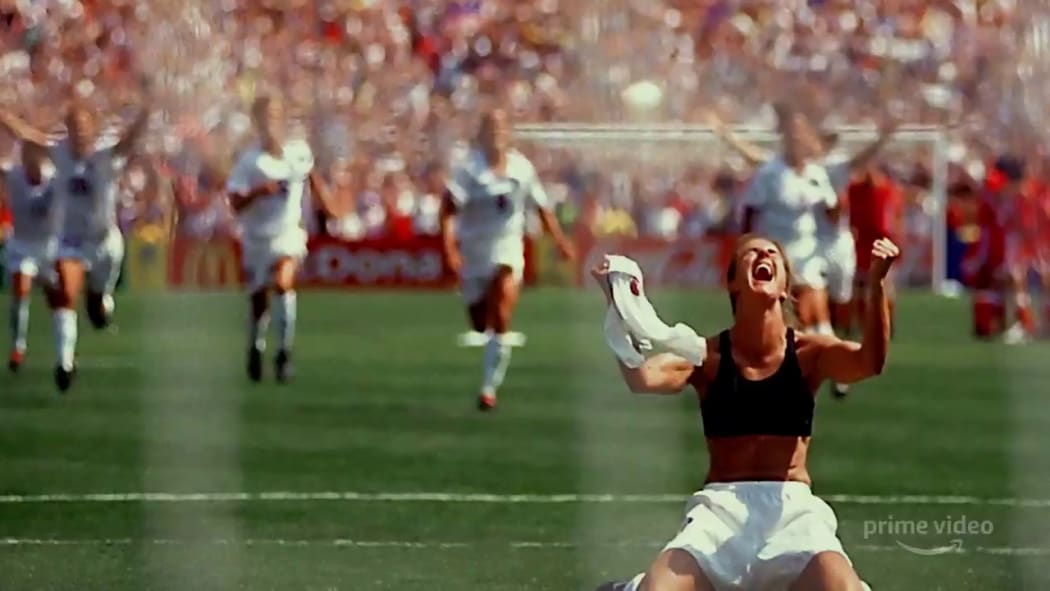 USA player Brandi Chastain celebrating the winning penalty in the 1999 Fifa Women’s World Cup. (Episode 3: Belief)