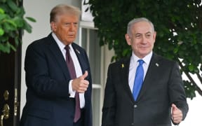 US President Donald Trump greets Israeli Prime Minister Benjamin Netanyahu as he arrives at the West Wing of the White House in Washington, DC on September 29, 2025. US