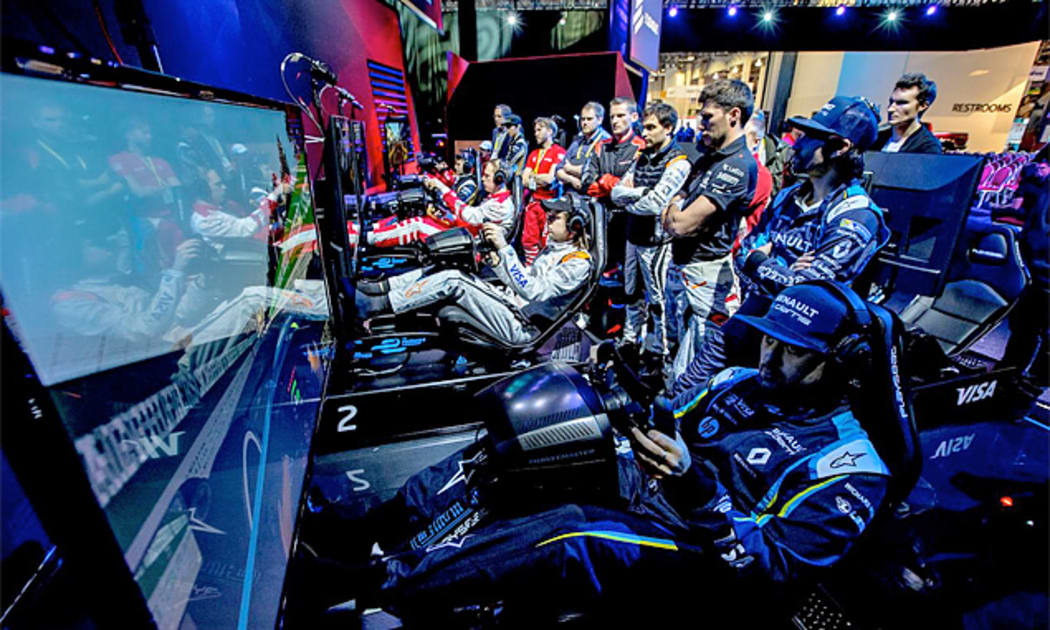 Drivers take part in a virtual Formula 1 race