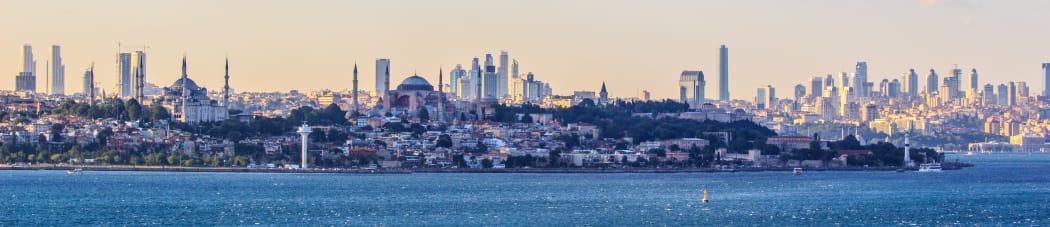 Istanbul panorama and skyline showing both parts of the city