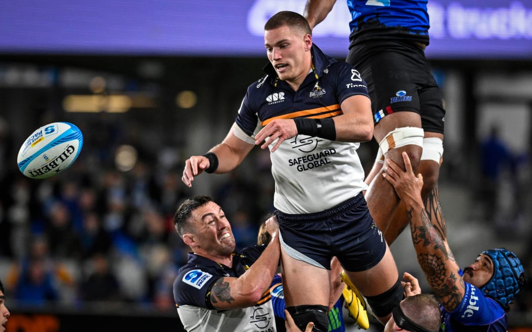 Charlie Cale of the Brumbies in the  Semi final round of the Super Rugby Pacific competition at Eden Park.