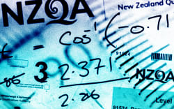 Composite of NCEA testing, students, pen and paper.