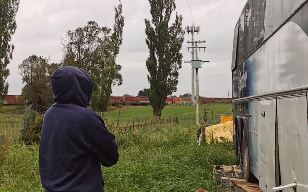 Tony, who's house bus was struck by lightning, at Dudding Lake camp ground.