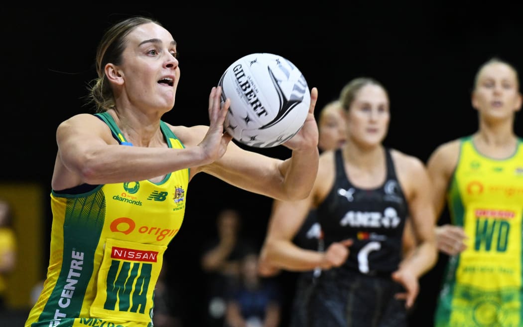 Liz Watson of the Australian Diamonds. New Zealand Silver Ferns v Australia Diamonds, Constellation Cup at Globox Arena, Hamilton.