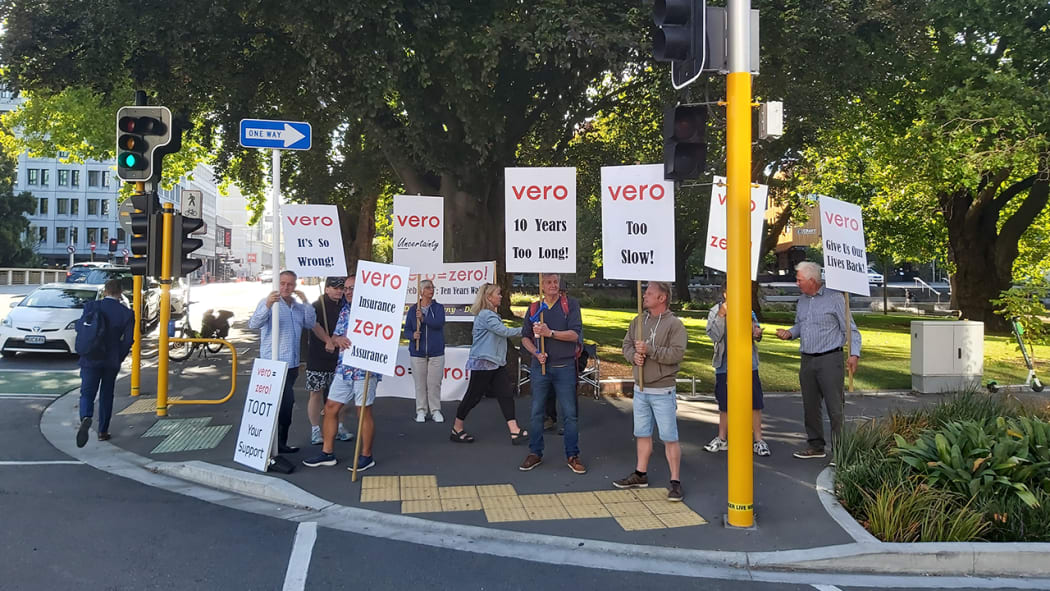 Christchurch apartment owners protest ongoing claims processes with Vero, 10 years since the February 22 quake.