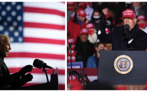 Presidential candidates; former VP Joe Biden for the Democrats, and the incumbent president Donald Trump for Republicans, at rallies on 2 November.